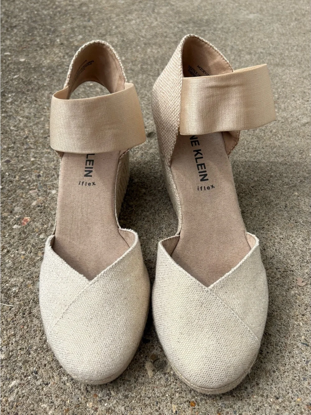 Anne Klein Zoey Iflex Natural Gold Canvas Wedge Espadrille Sandals Size 8.5